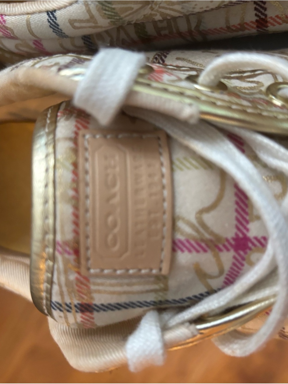 Coach Barrett Cream Plaid Low-Top Sneakers with Multicolor Gold Accents - Picture 9 of 9